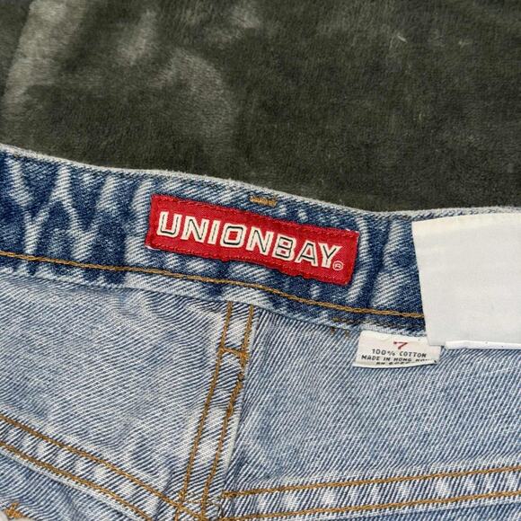 Vintage Unionbay Cut Off Shorts Women 7 Blue Denim Logo Cotton Mid Rise Beach - Picture 5 of 9